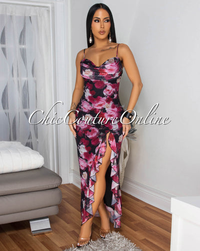 Valeria Multi-Color Floral print Slit Maxi Dress