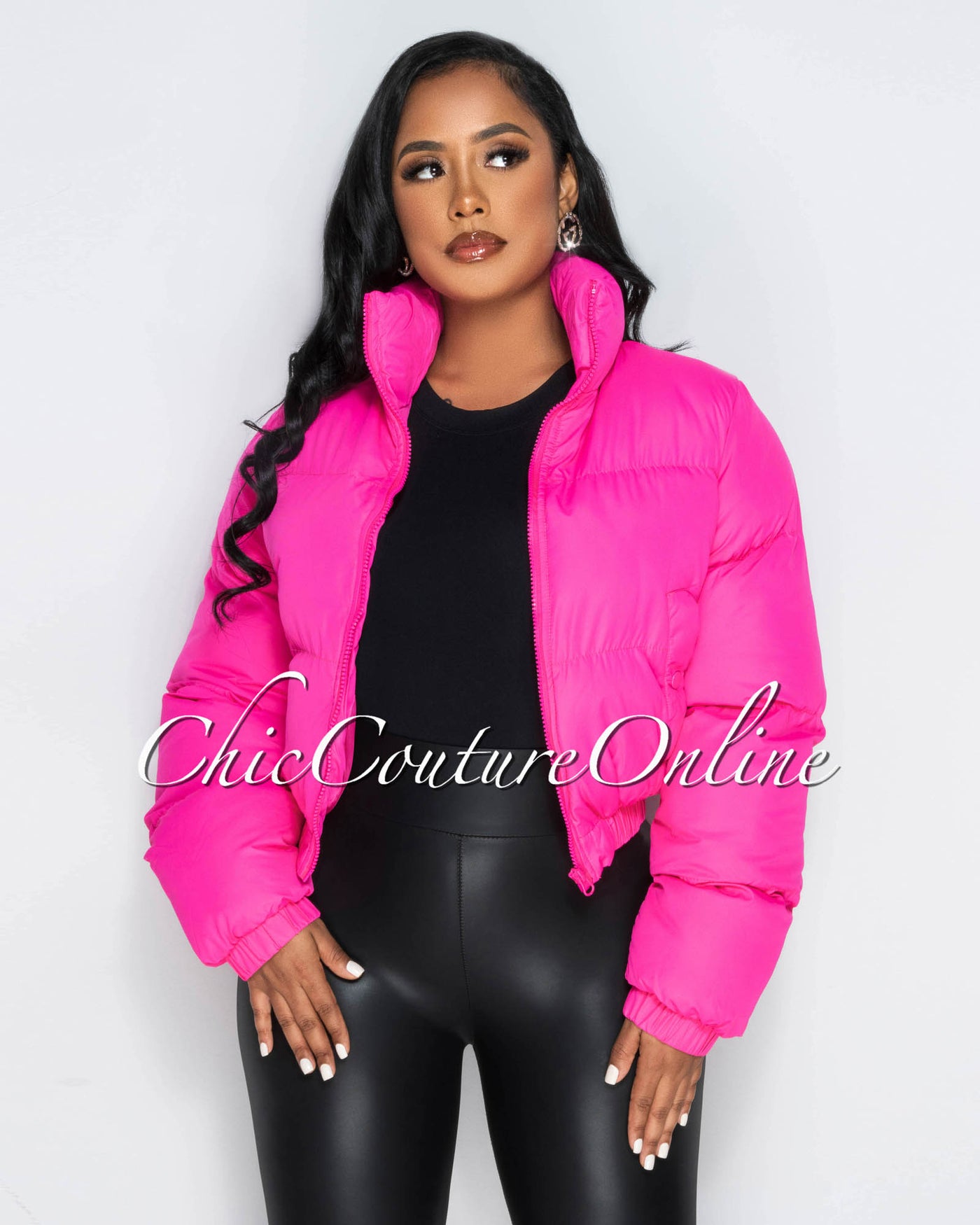 Alexa Hot Pink Puffy Bomber Jacket