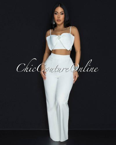 Jeannie Ivory Crop Top Pants Set