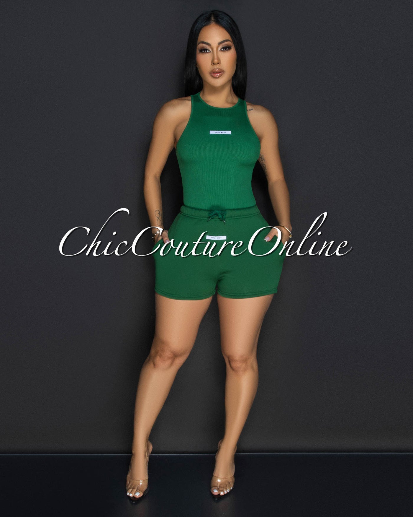 Kaela Green Ribbed Bodysuit & Shorts Set