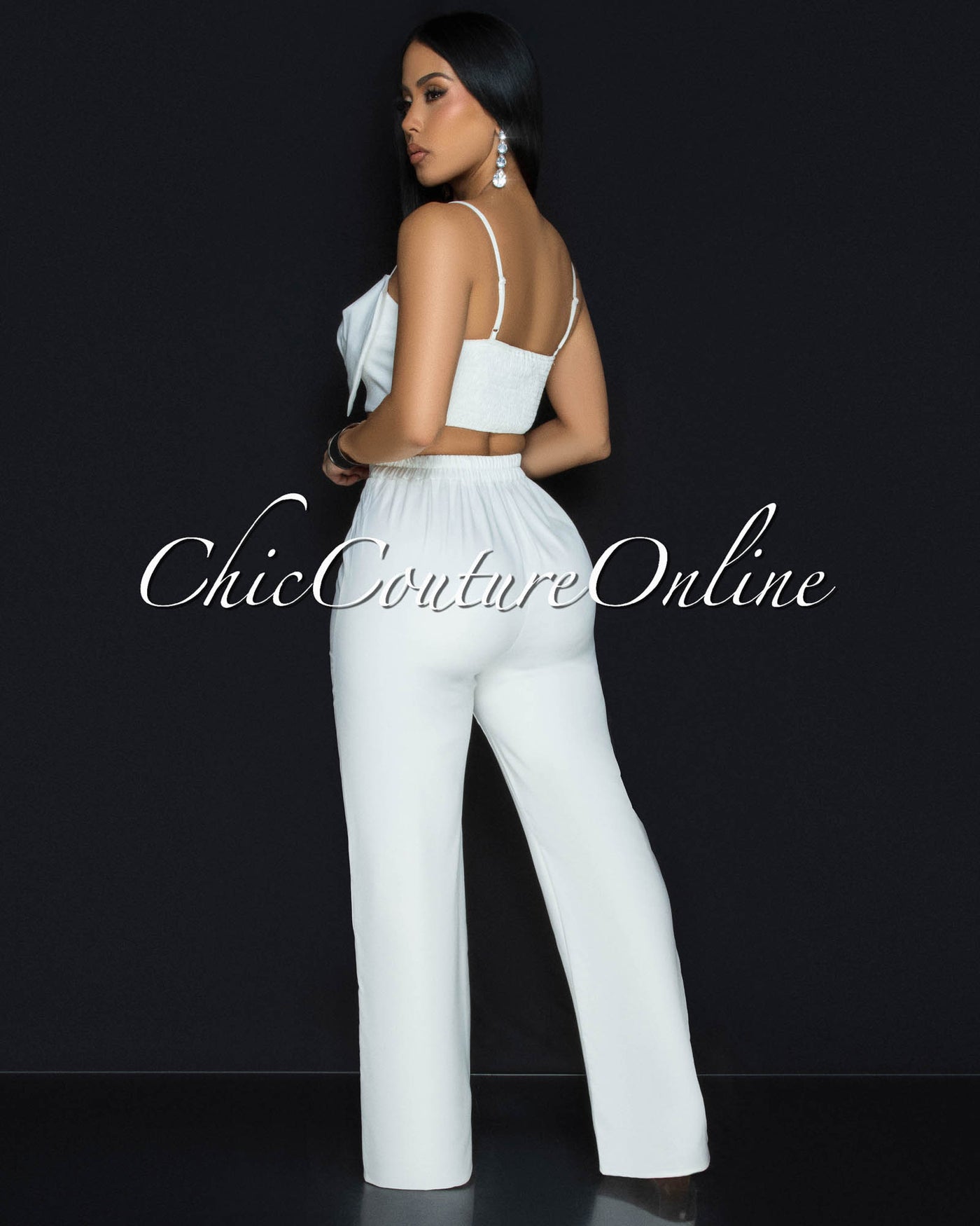 Jeannie Ivory Crop Top Pants Set