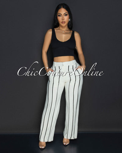 Zona Khaki Black Trim Linen Pants