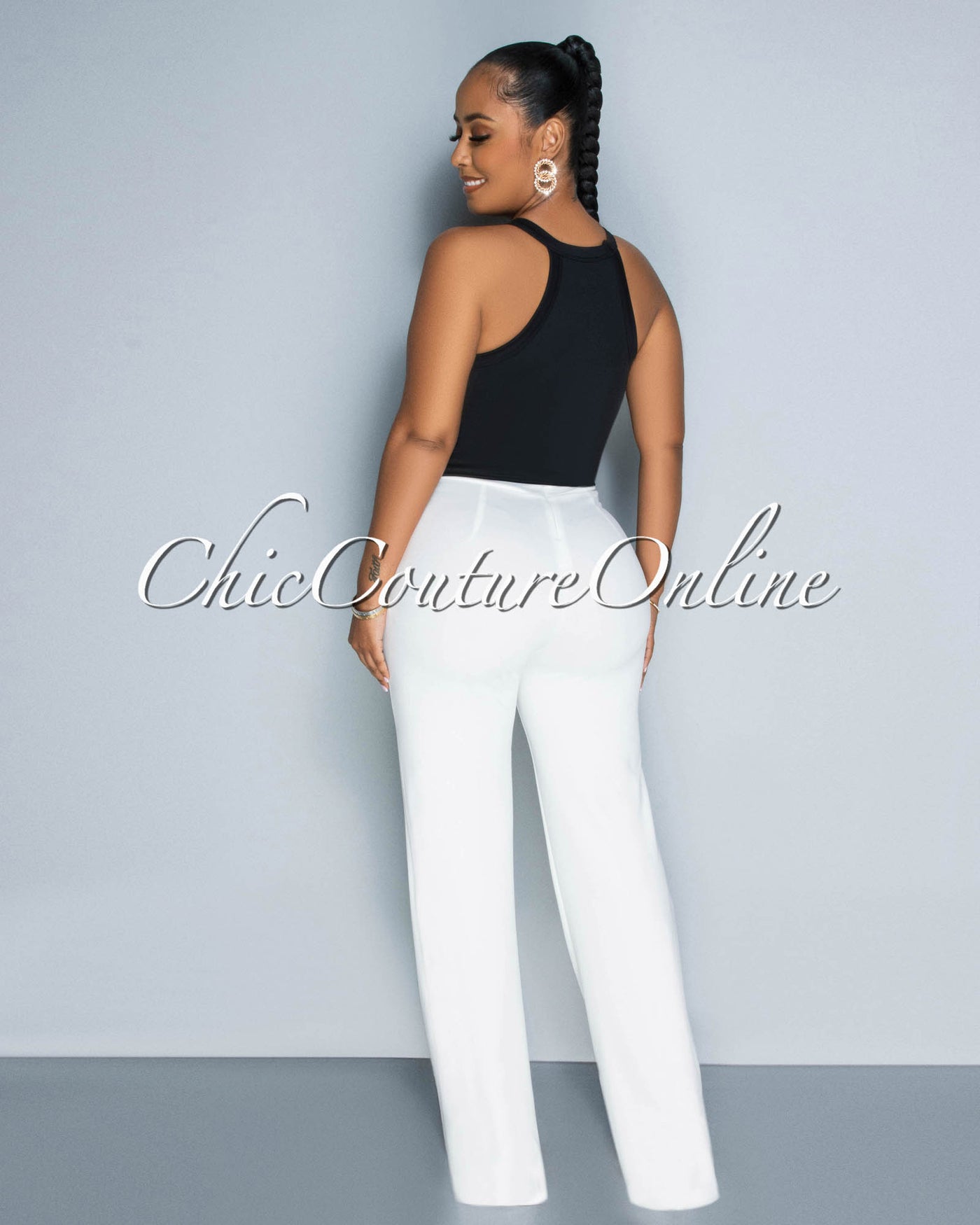 *Marcie Off-White High Waist Straight Legs Pants