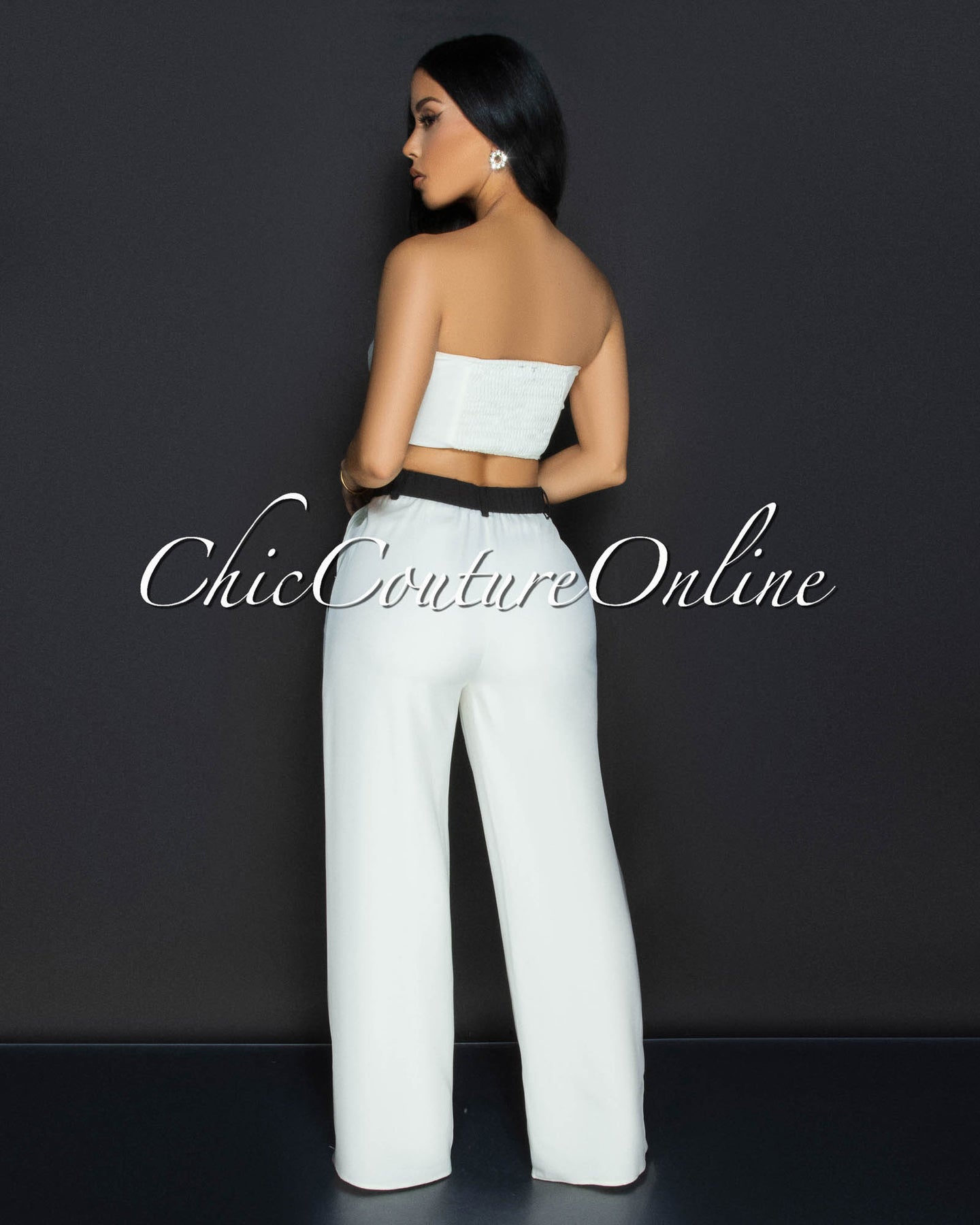 Franca Cream Black Bustier & Wide Legs Pants Set