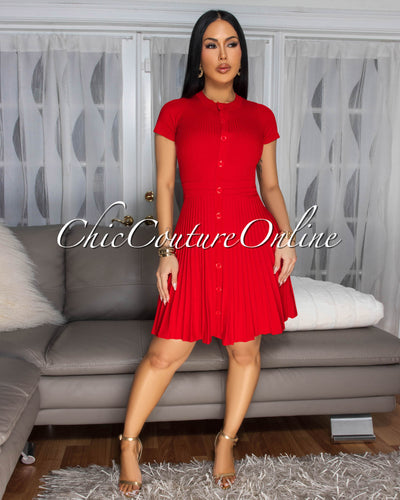 Kiki Red Ribbed Knit Dress