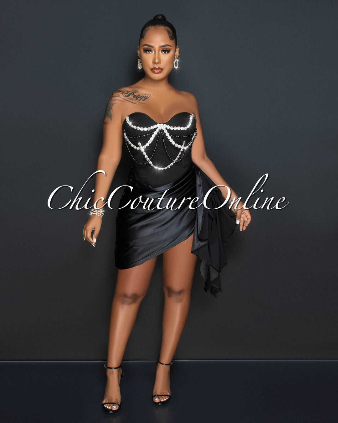 【海外限定】GinaBacconi ドレス☆Ciara llic Knit Black Dr Fiala Black Square-Neck Mini Dress With Volume Skirt – Club