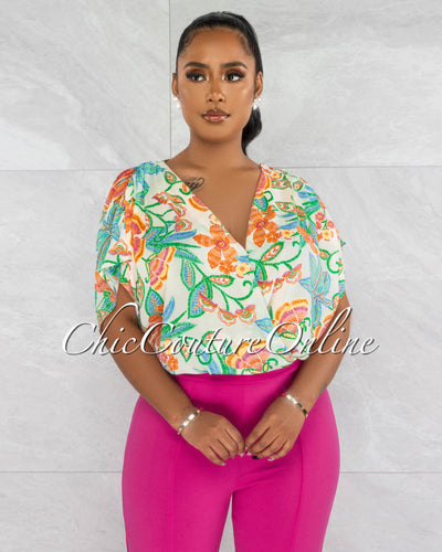 *Afrika Ivory Multi-Color Print Wide Bodysuit