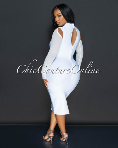 Solia Off-White Cut Out Bandage Midi Dress