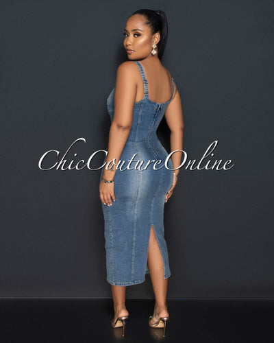 Padma Medium Denim Body-Con Midi Dress