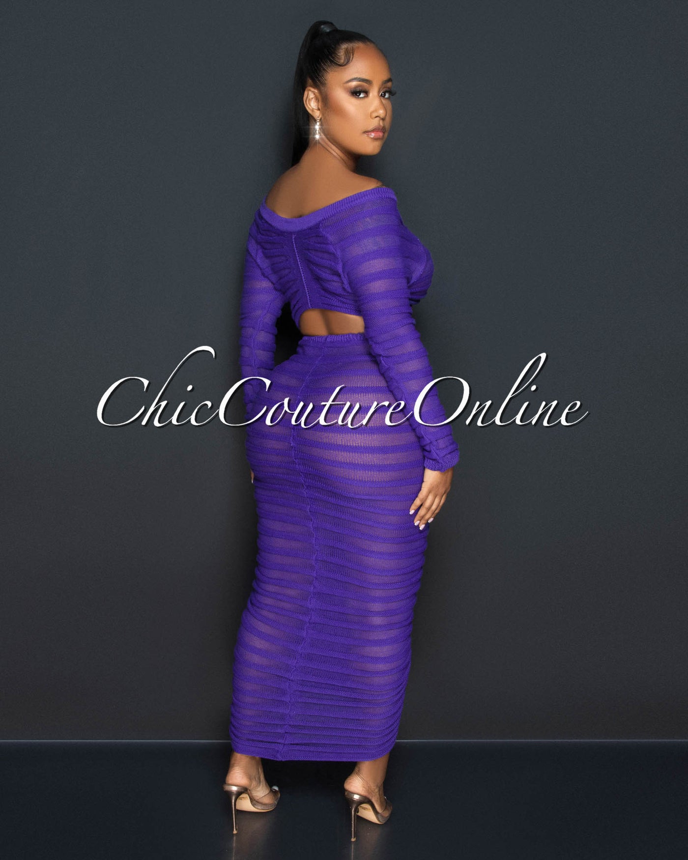 Telyn Purple Crochet Crop Top & Maxi Skirt Set