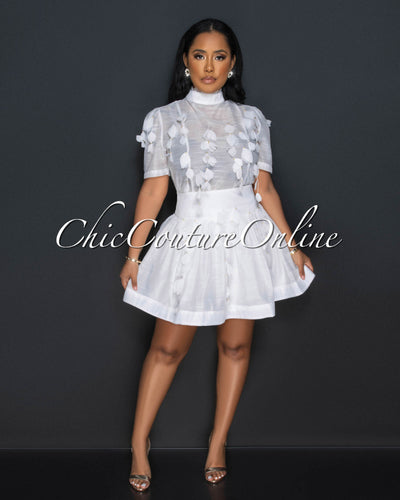 Fasta White Gold Accent Shirt & Flutter Skirt Set