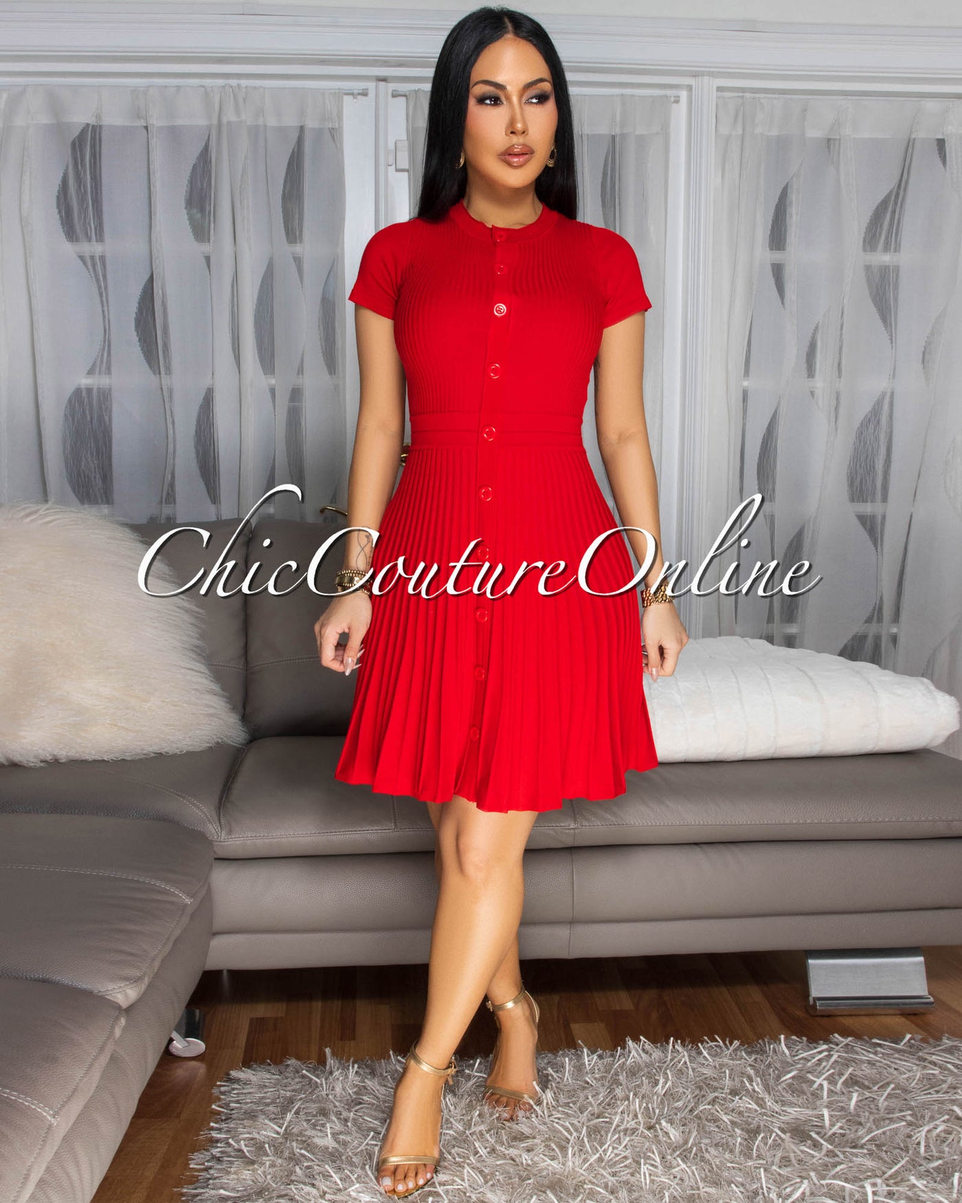 Kiki Red Ribbed Knit Dress