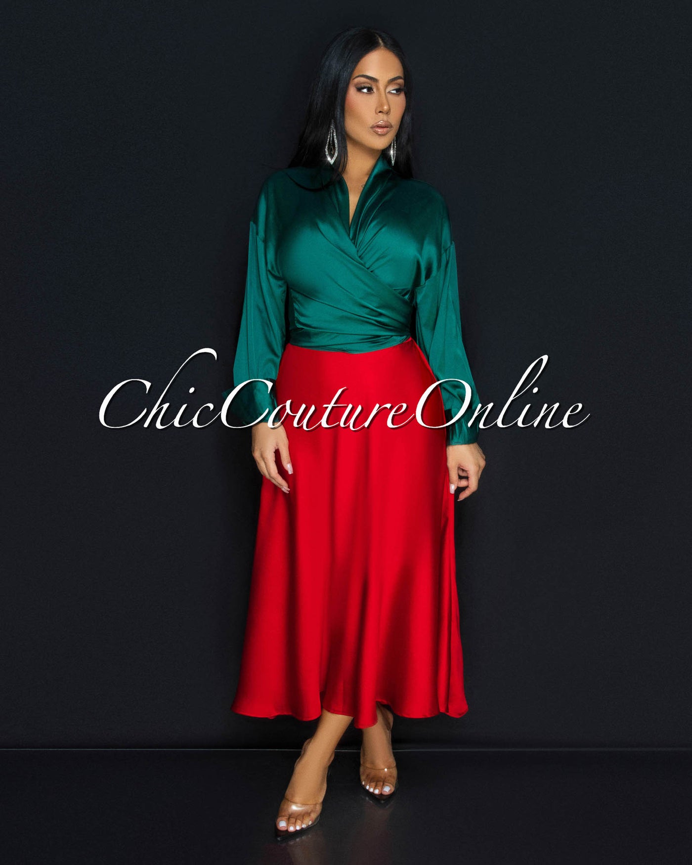 Mallea Red Textured Silky Skirt