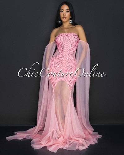 Antoinette Pink Rhinestones Strapless ULTRA-LUXE Gown