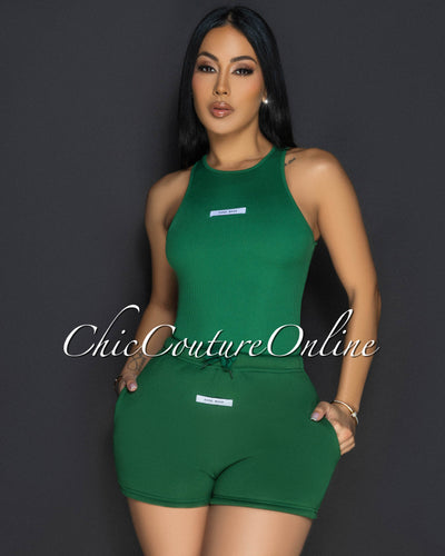 Kaela Green Ribbed Bodysuit & Shorts Set