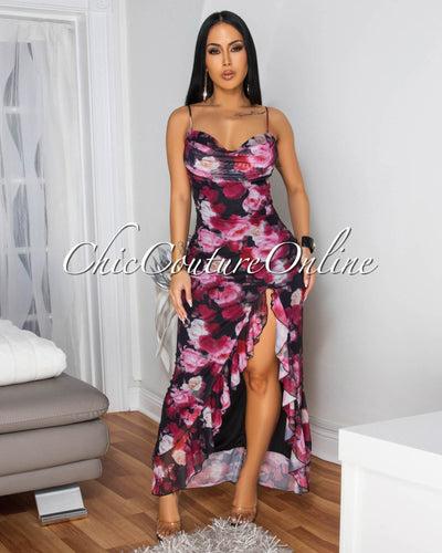 Valeria Multi-Color Floral print Slit Maxi Dress