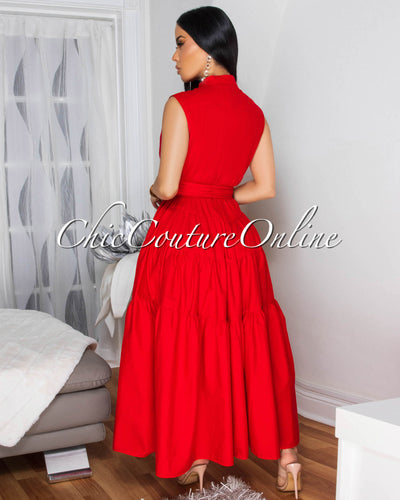 Rosanny Red Sleeveless Midi Dress