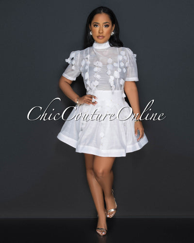 Fasta White Gold Accent Shirt & Flutter Skirt Set