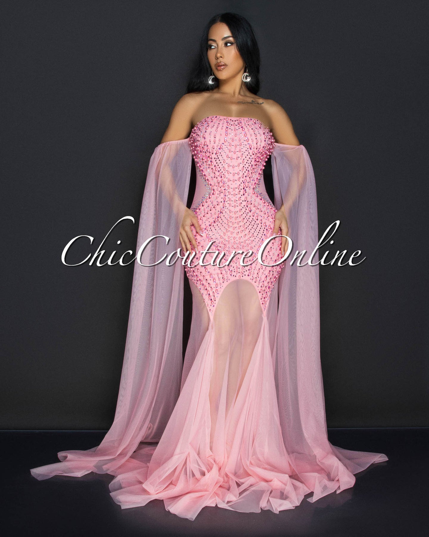 Antoinette Pink Rhinestones Strapless ULTRA-LUXE Gown
