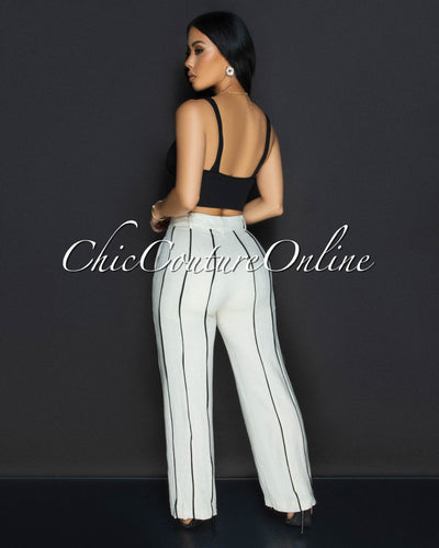 Zona Khaki Black Trim Linen Pants