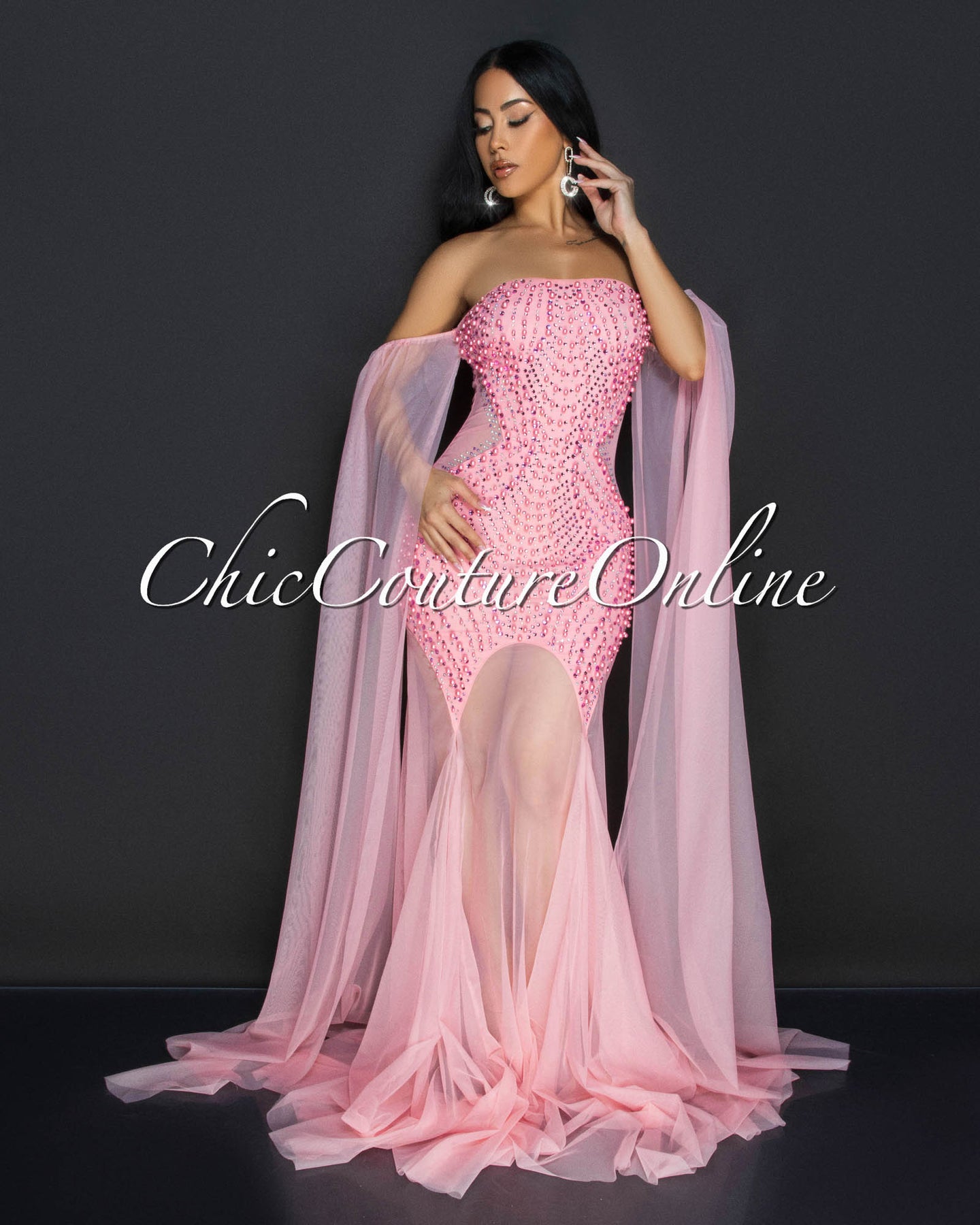 Antoinette Pink Rhinestones Strapless ULTRA-LUXE Gown