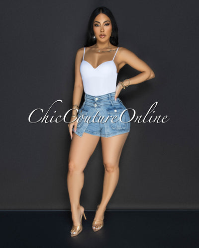 Toniya White Ribbed Body-Con Bodysuit
