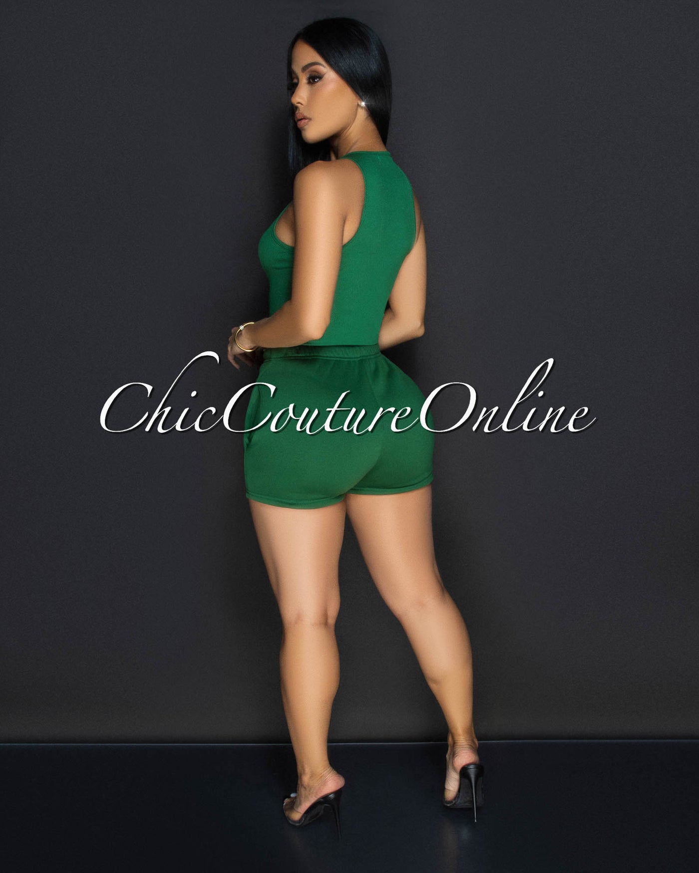 Kaela Green Ribbed Bodysuit & Shorts Set