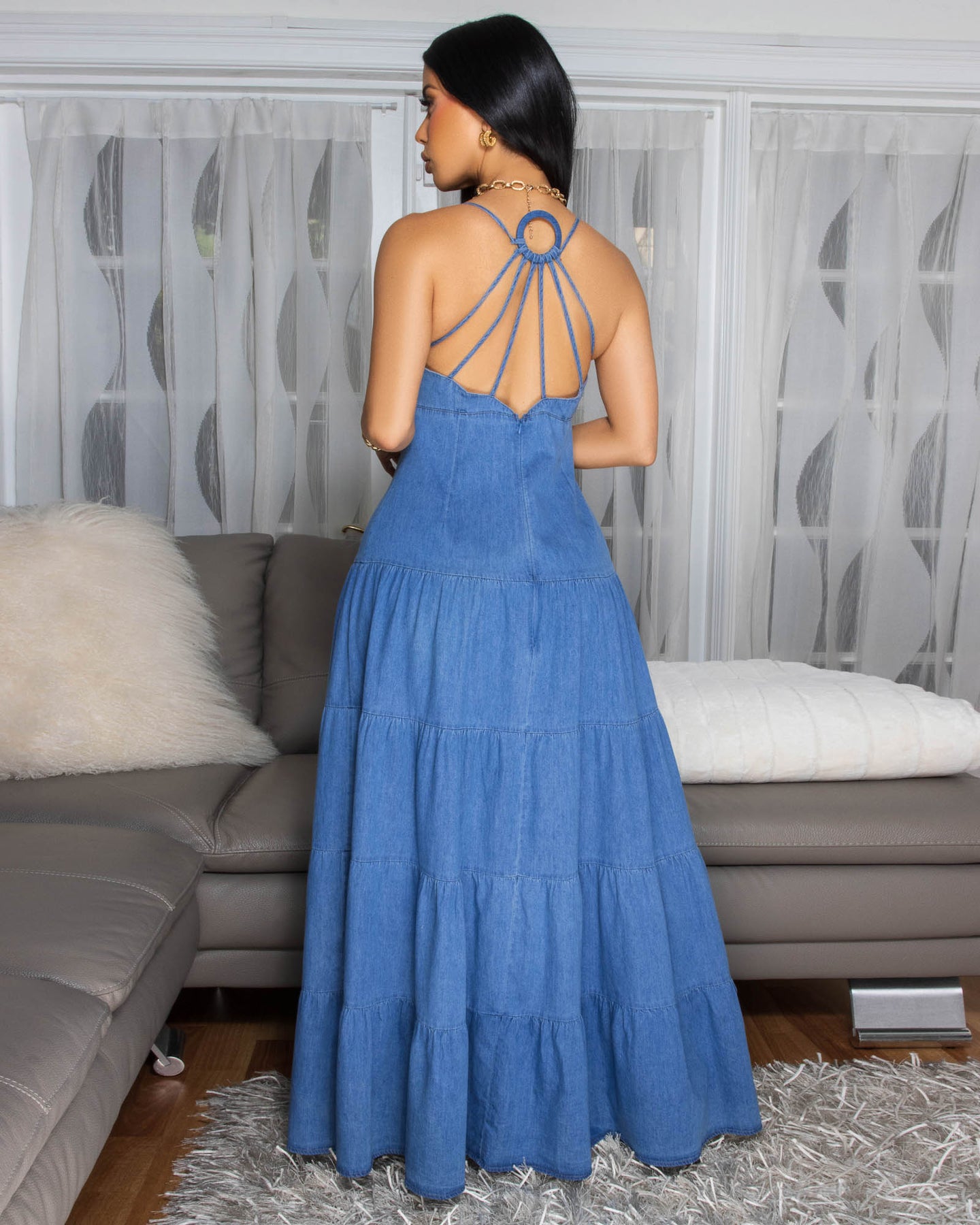 Santal Dark Denim Tiered Maxi Dress