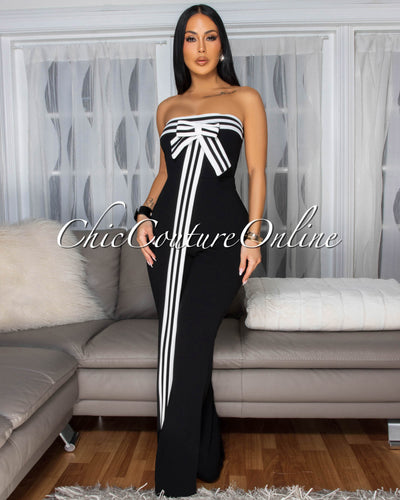 Bendie Black Bow Accent Strapless Jumpsuit