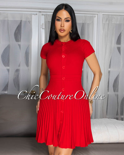 Kiki Red Ribbed Knit Dress