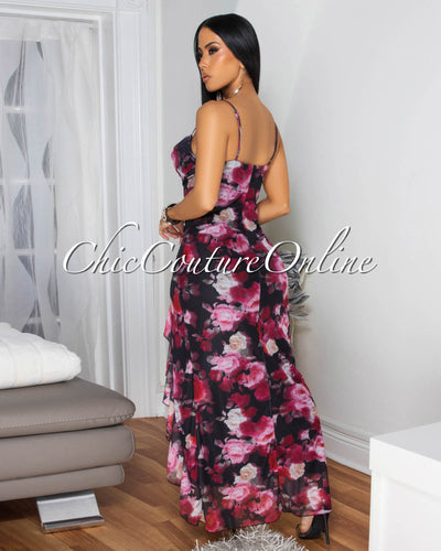 Valeria Multi-Color Floral print Slit Maxi Dress