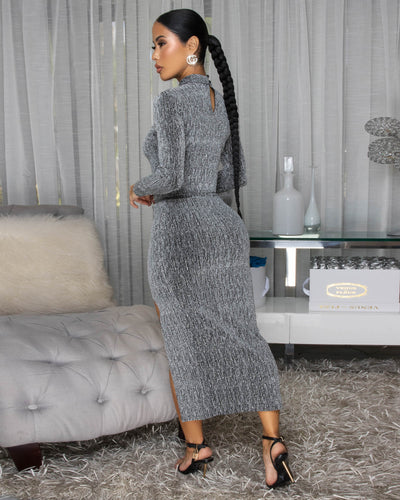 Amina Silver Shimmering Skirt Set