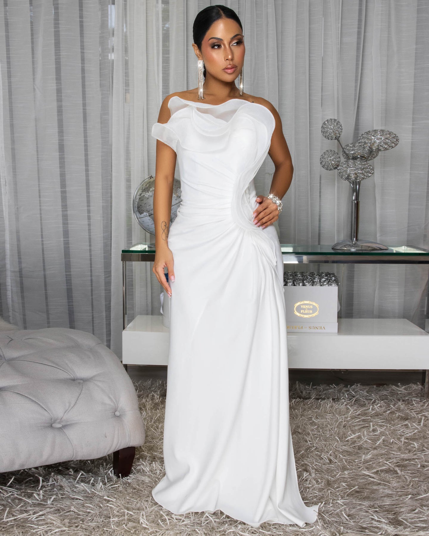 Revlone White Side Slit Gown