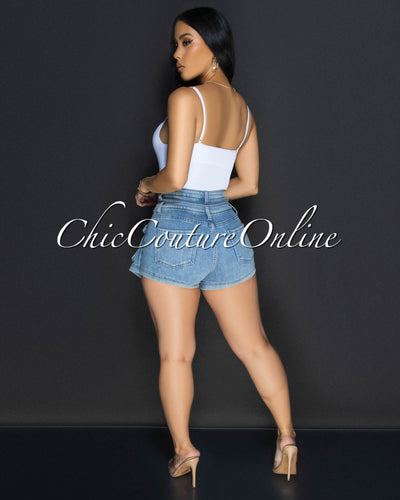Toniya White Ribbed Body-Con Bodysuit