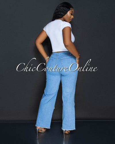 Orline Light Denim Rhinestones Hearts Jeans