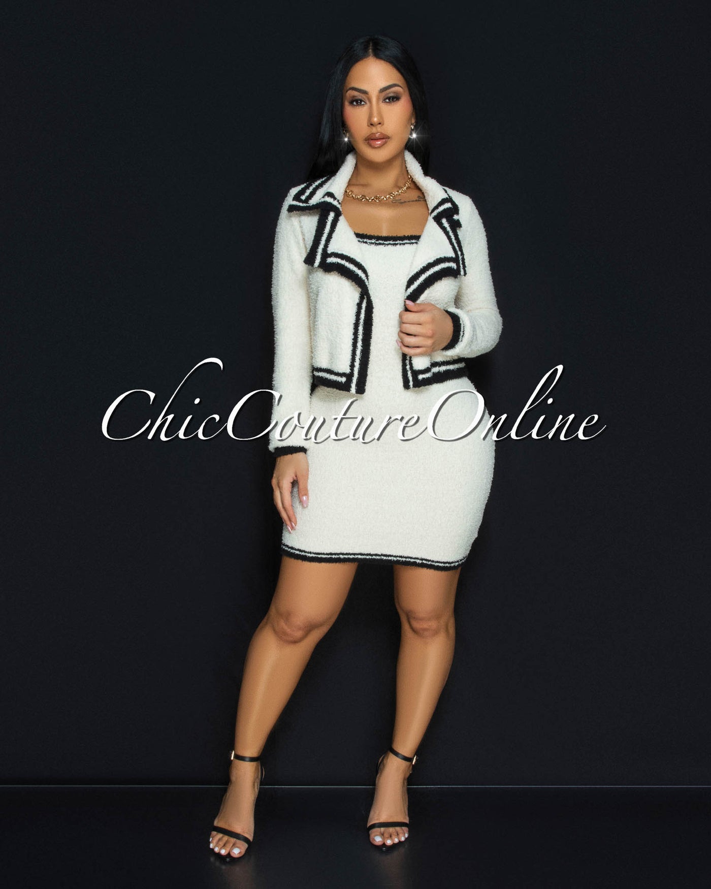 Naella Cream Black Dress Set