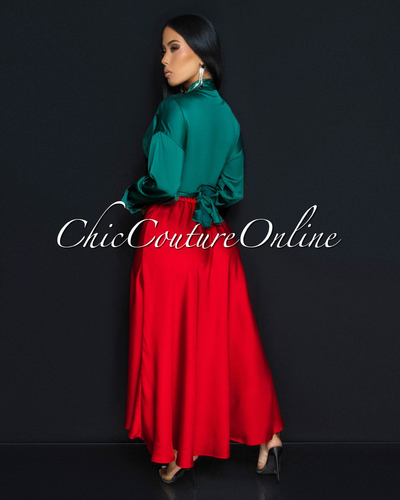 Mallea Red Textured Silky Skirt