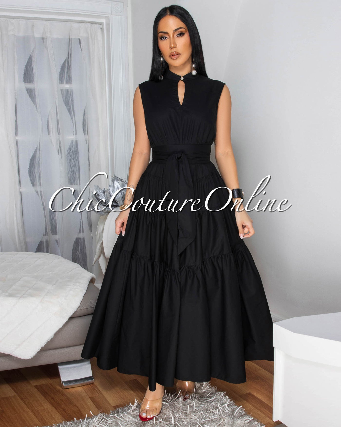 Rosanny Black Sleeveless Midi Dress