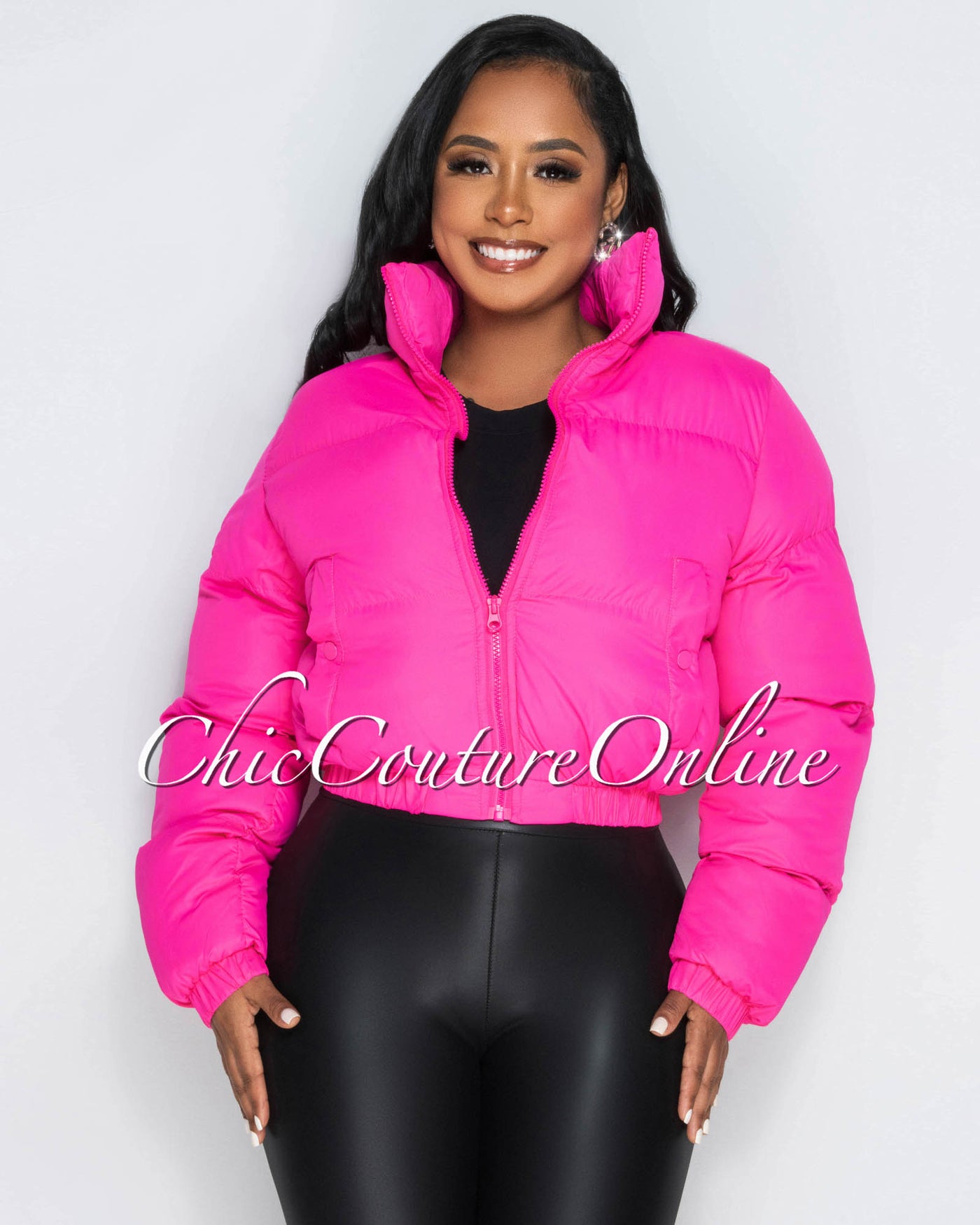 Alexa Hot Pink Front Zipper Bomber Jacket