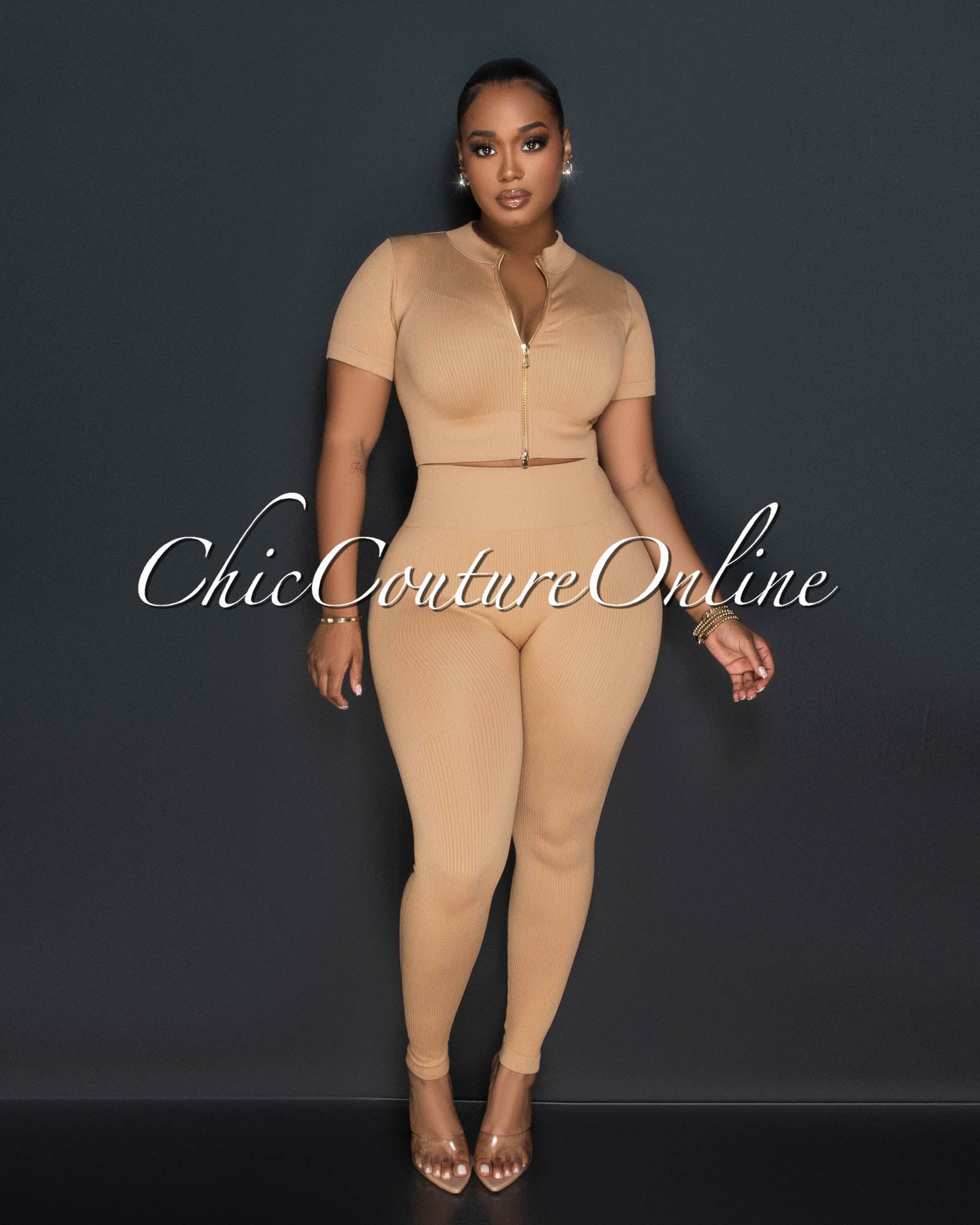 Leola Mocha Ribbed Crop Top & Leggings Sculpting Set
