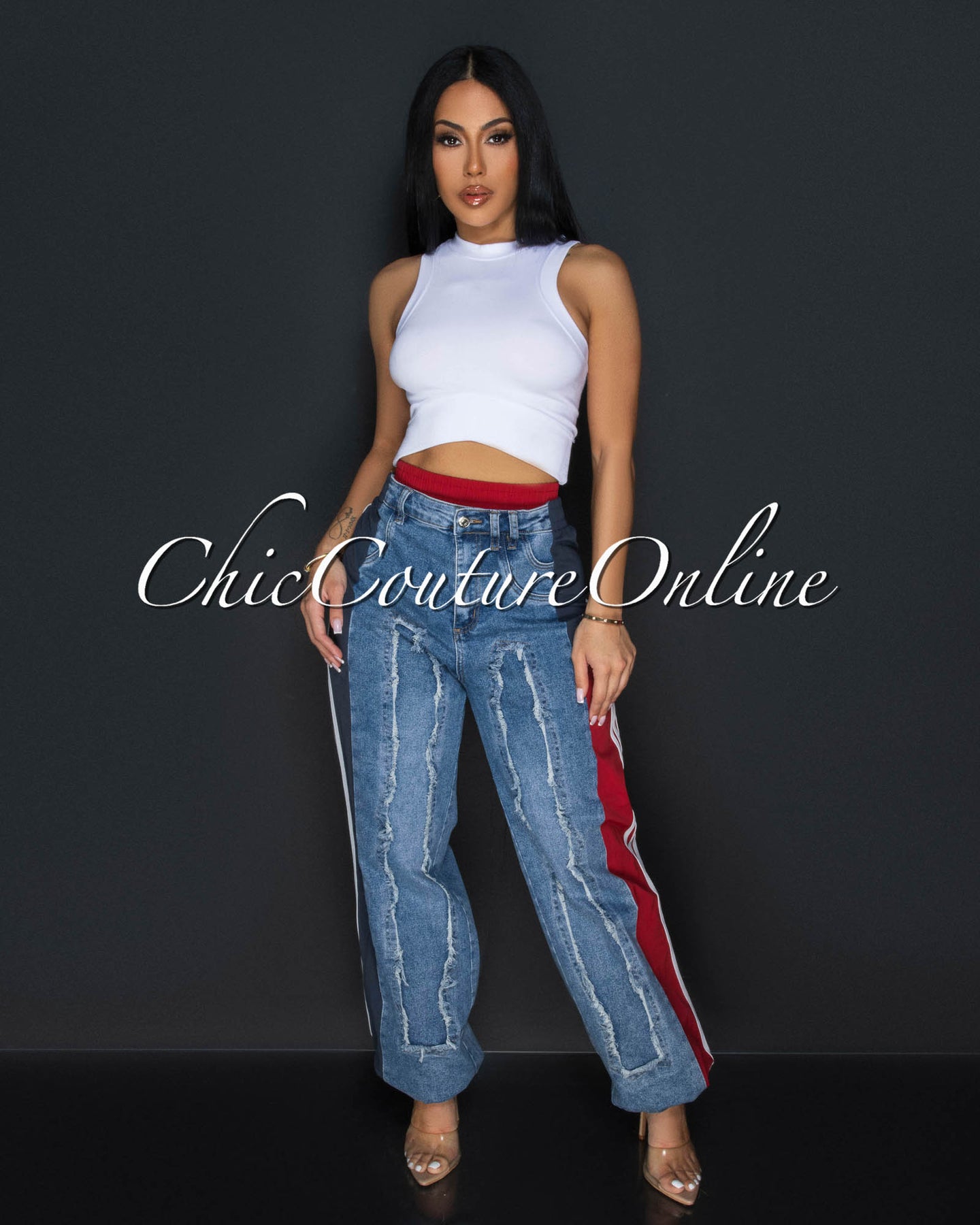 *Jivanta Red Blue Denim Sporty Joggers Pants