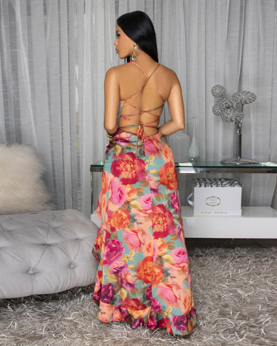 Doleeza Peach Multi-Color Print Maxi Dress