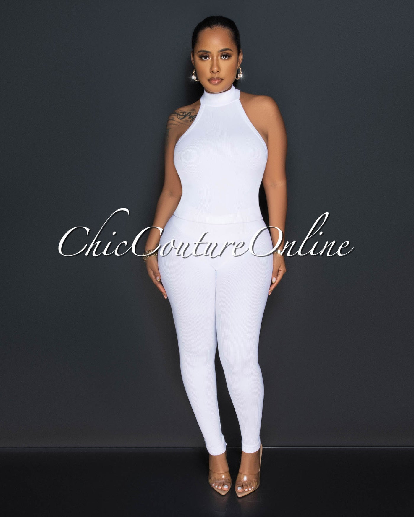 Charnelle White Mock Top & Leggings Ribbed Sculpting Set