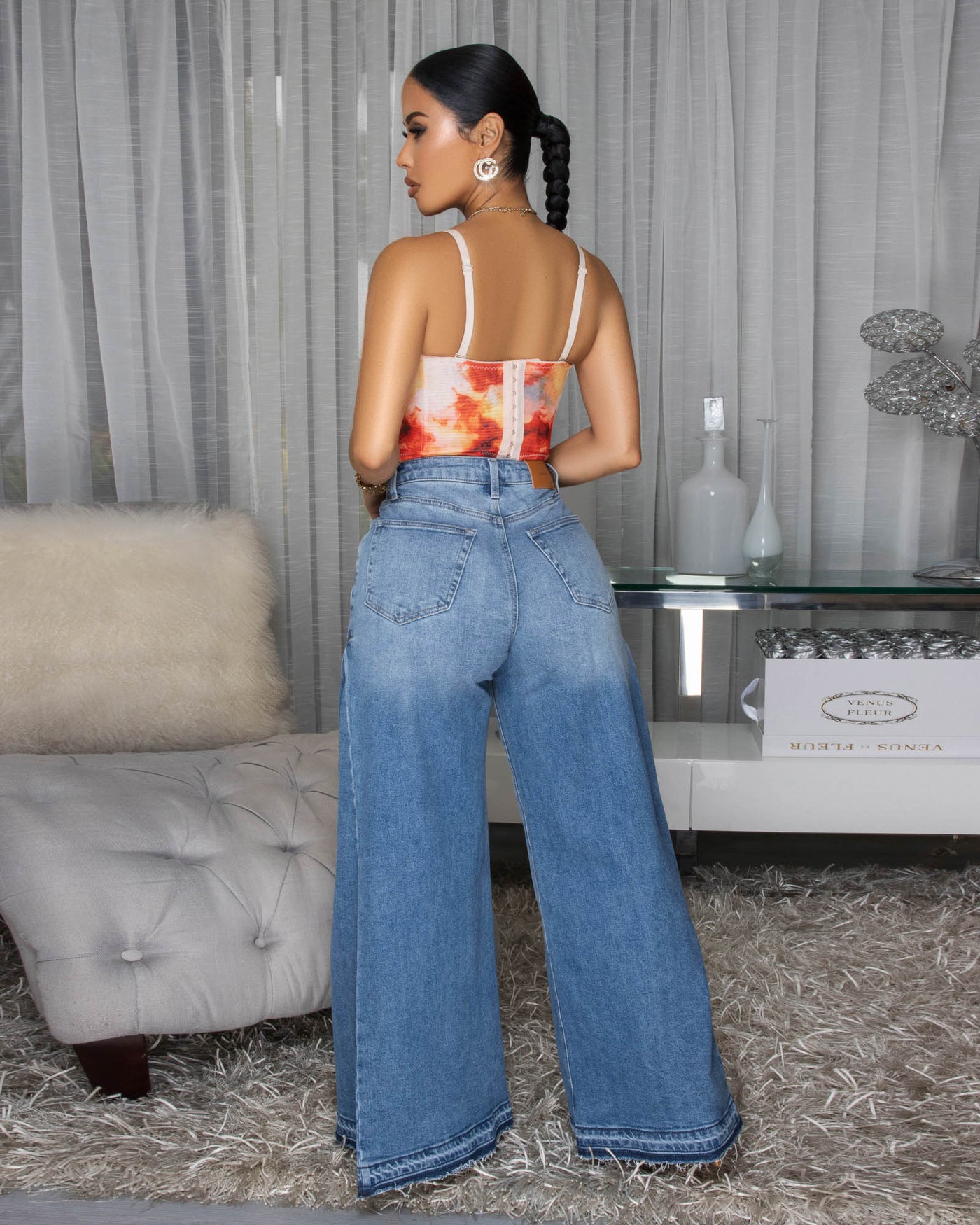 Ariannie Peach Multi-Color Floral Bustier Top