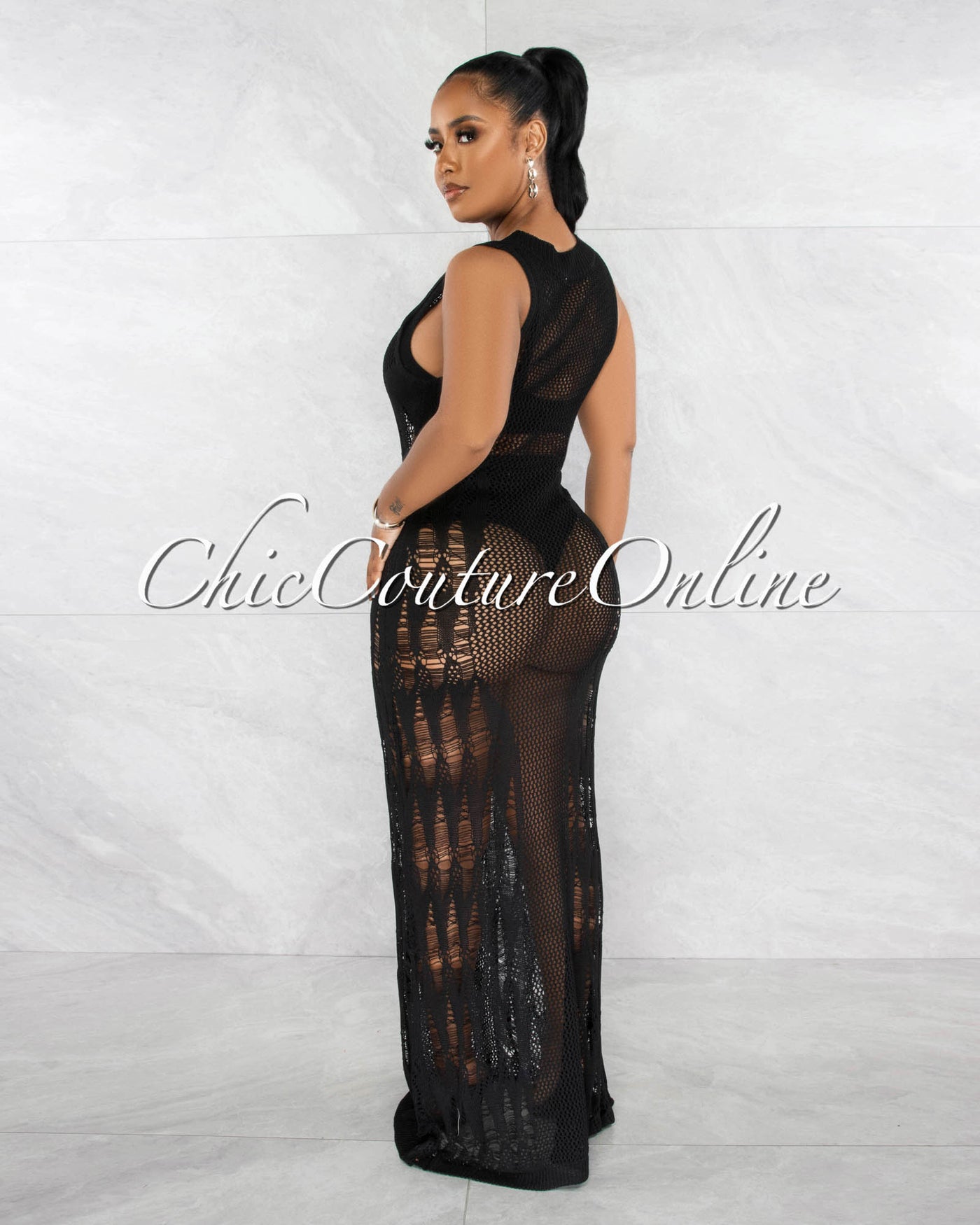 Delima Black Crochet Cover-Up Maxi Dress