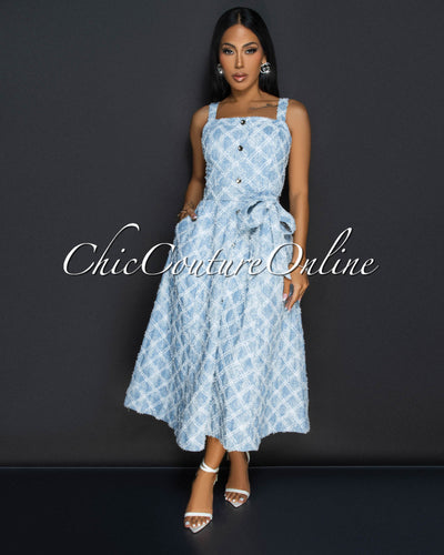 Kimiko Light Denim Distressed Midi Dress