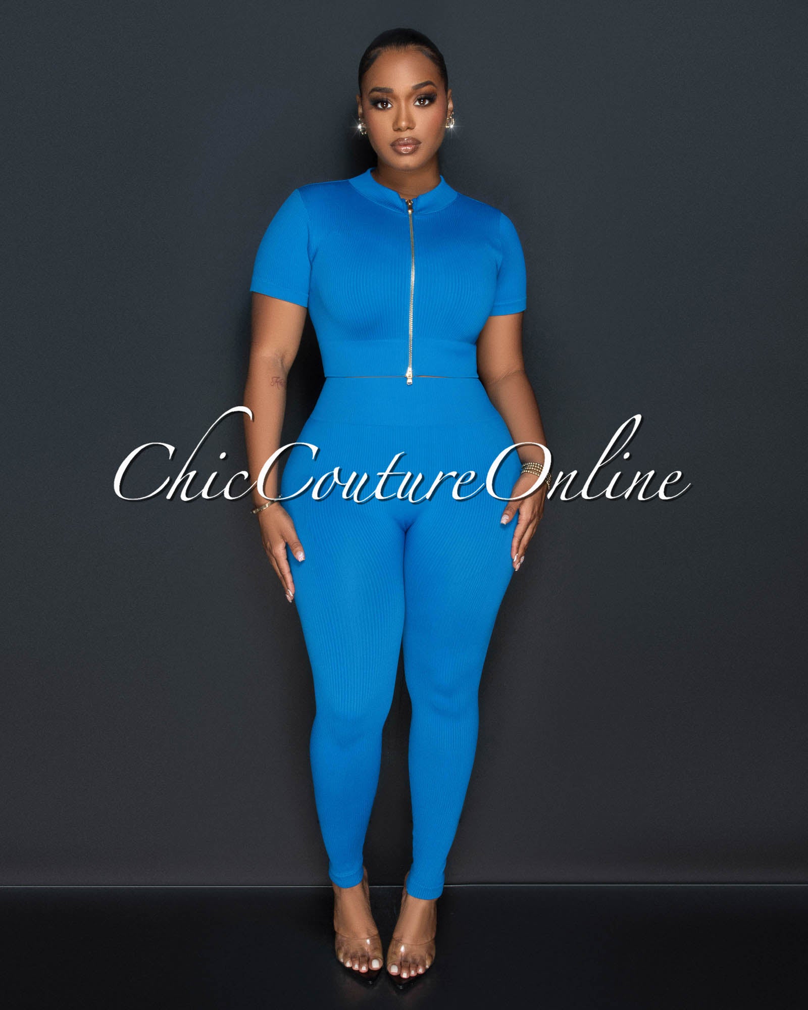 Leola Teal Ribbed Crop Top & Leggings Sculpting Set