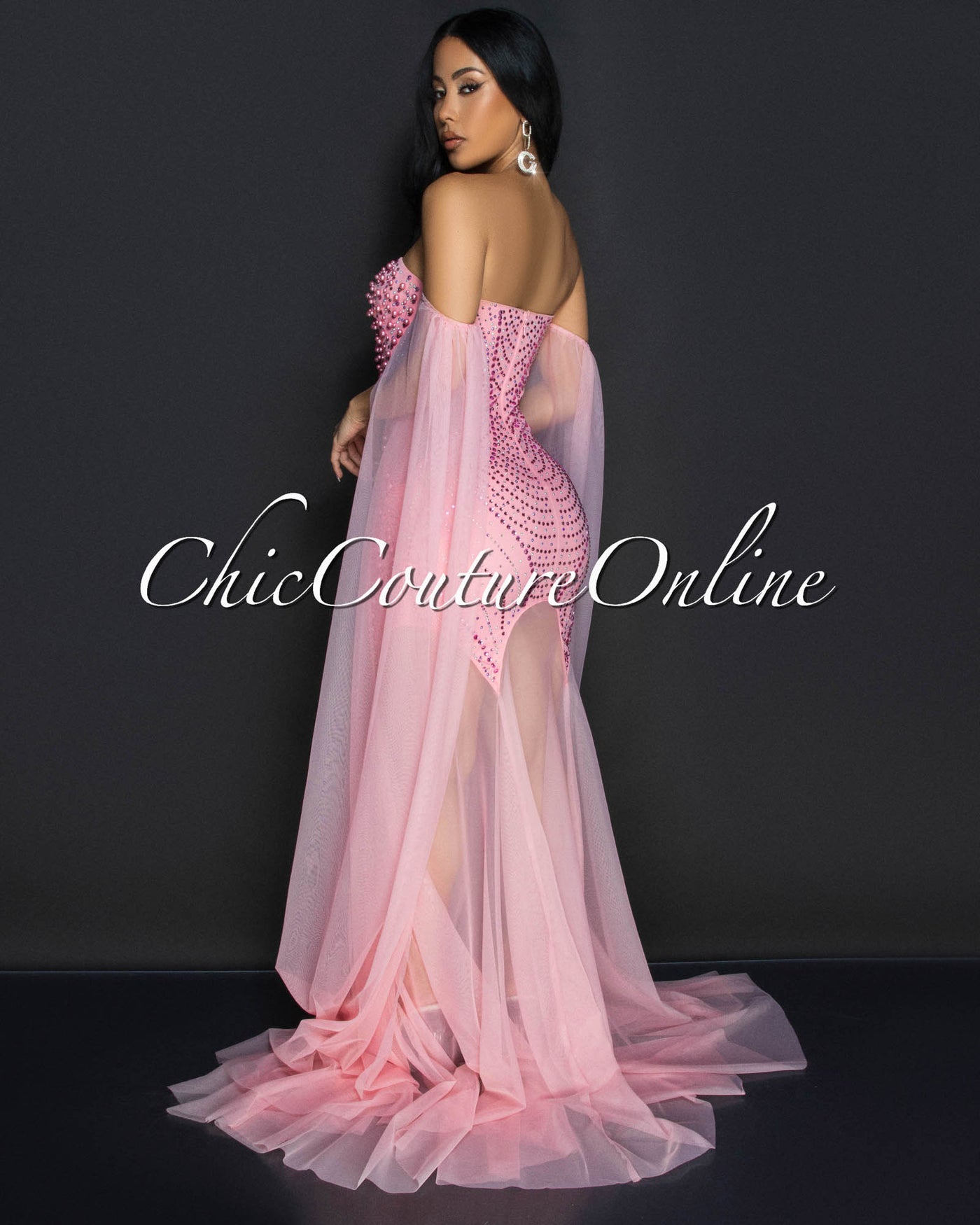 Antoinette Pink Rhinestones Strapless ULTRA-LUXE Gown