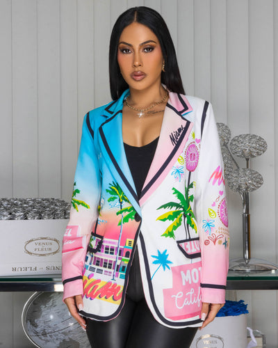 Yzbelle Multi-Color Graphic Print Blazer