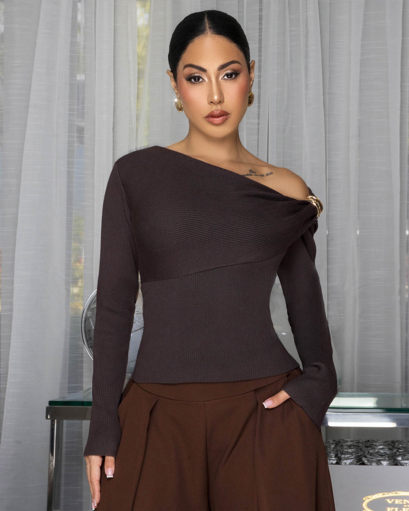 Klorane Deep Brown Ribbed Sweater Top